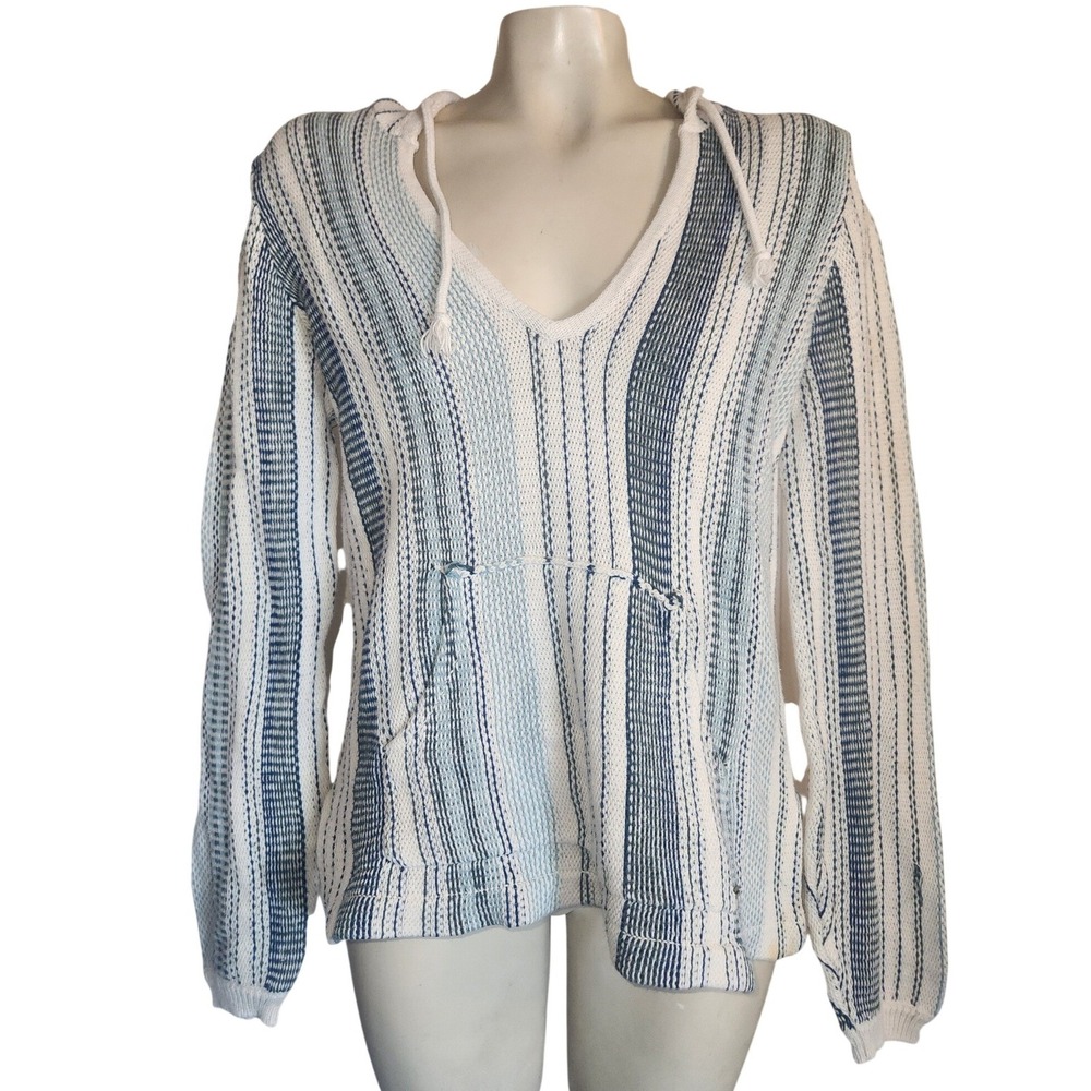 ONeill Womens Blue Striped Knit Baja Hoodie Pullover Sweater‎ M Coastal beach